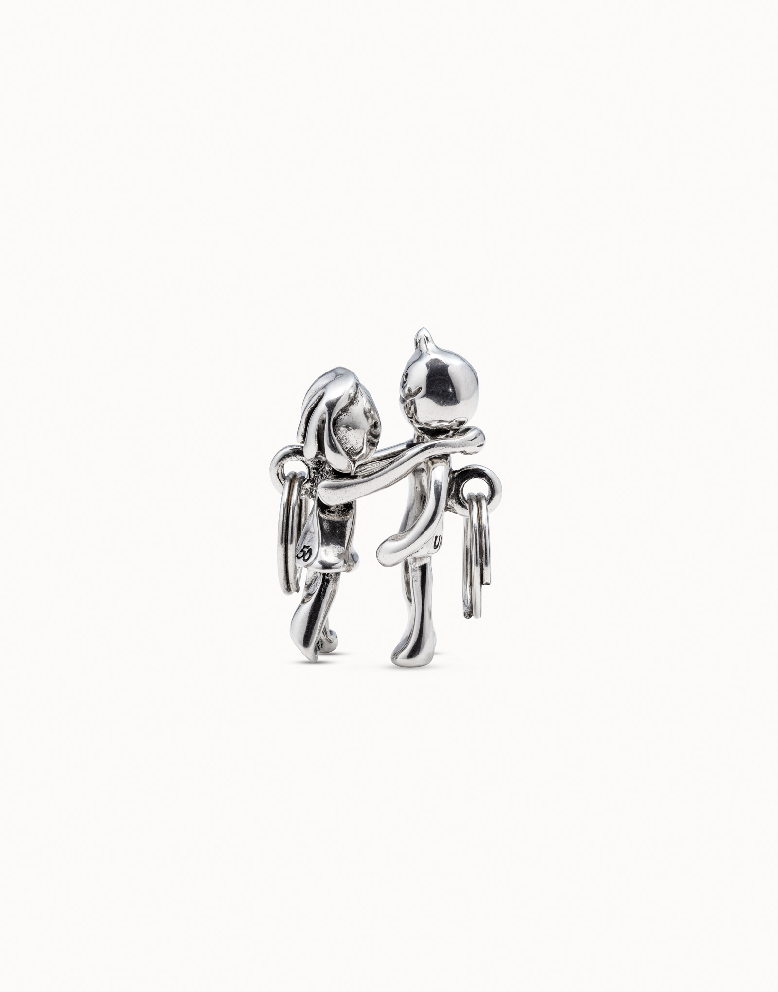 Sterling silver-plated girl and boy key-ring, Silver, large thumbnail